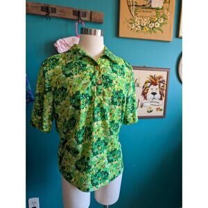 Volup vintage 70s short sleeve dagger collar golf novelty print size XL
